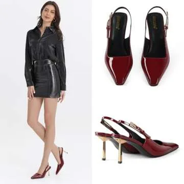 iiimmu Dark Red Stiletto Heels Closed Toe 3.5 in High Heels Pumps Square Toe Slingback Heels for Women Evening Dress Shoes, Size 9.5