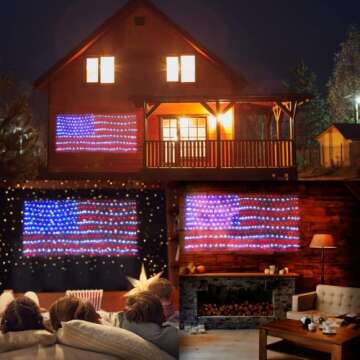 HYH American Flag Lights with 420 Super Bright LEDs Waterproof Led Flag Net Light of The United States for Memorial Day,Yard,Garden Decoration,Festival,Holiday,Party,Christmas New Year Decorations