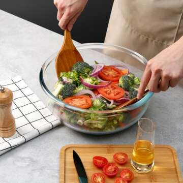 NUTRIUPS 6 Quart Large Glass Mixing Bowl, Clear Large Salad Bowls Glass Big Mixing Bowls for Kitchen