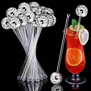 Sawysine 24 Pcs Disco Balls Cocktail Stirrers Plastic Round Top Swizzle Sticks Cake Pops Mirror Ball...