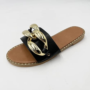 Stylish Pearl&She Women's Leather Flat Slippers for Summer