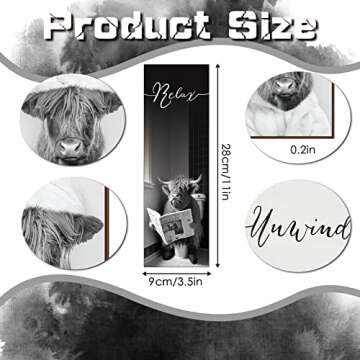 YLOLUL 4 Pieces Highland Cow Bathroom Decor Wood Relax Soak Unwind Breathe Farmhouse Bathroom Decor ...