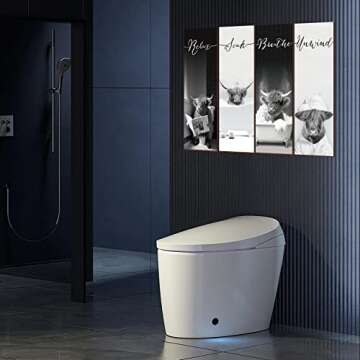 YLOLUL 4 Pieces Highland Cow Bathroom Decor Wood Relax Soak Unwind Breathe Farmhouse Bathroom Decor Rustic Cow Bathroom Decor Sign Hanging Cow Sign for Home Laundry Room Bathroom (Cow)