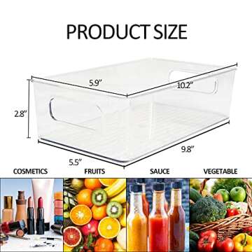 Hourleey 8 Pack Refrigerator Organizer, 10" Small Size Clear Plastic Fridge Storage with Cutout Hand...