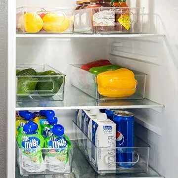 Hourleey 8 Pack Refrigerator Organizer, 10" Small Size Clear Plastic Fridge Storage with Cutout Handles, Kitchen Storage for Fridge, Freezer, Kitchen Cabinet, Pantry Organization and Storage
