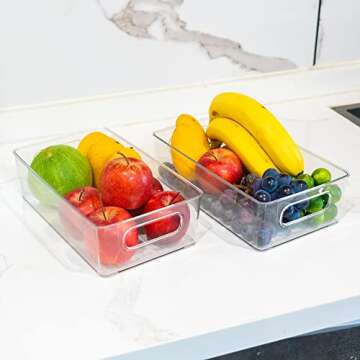 Hourleey 8 Pack Refrigerator Organizer, 10" Small Size Clear Plastic Fridge Storage with Cutout Handles, Kitchen Storage for Fridge, Freezer, Kitchen Cabinet, Pantry Organization and Storage