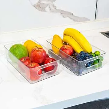 Hourleey 8 Pack Refrigerator Organizer, 10" Small Size Clear Plastic Fridge Storage with Cutout Handles, Kitchen Storage for Fridge, Freezer, Kitchen Cabinet, Pantry Organization and Storage