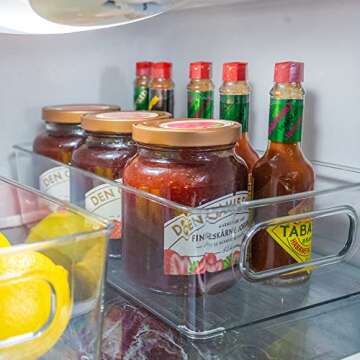 Hourleey 8 Pack Refrigerator Organizer, 10" Small Size Clear Plastic Fridge Storage with Cutout Handles, Kitchen Storage for Fridge, Freezer, Kitchen Cabinet, Pantry Organization and Storage