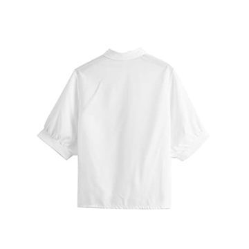 Milumia Women's Collar Lantern Short Sleeve Pleated Hem Button Down Work Blouse Shirt Top Beige Small