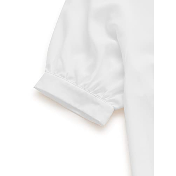 Milumia Women's Collar Lantern Short Sleeve Pleated Hem Button Down Work Blouse Shirt Top Beige Small