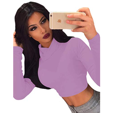 Haola Women's Long Sleeve Casual Turtleneck Crop Tops Warm and Soft Purple Size S