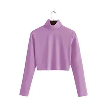 Haola Women's Long Sleeve Casual Turtleneck Crop Tops Warm and Soft Purple Size S