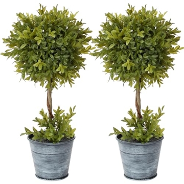 DILATATA 17 Inch Artificial Boxwood Topiary Tree for Indoor Outdoor Decor