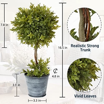 DILATATA 17 Inch Artificial Boxwood Topiary Tree for Indoor Outdoor Decor