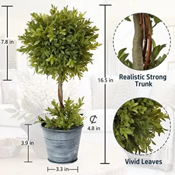 DILATATA 17 Inch Artificial Boxwood Topiary Tree for Indoor Outdoor Decor