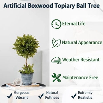 DILATATA 17 Inch Artificial Boxwood Topiary Tree for Indoor Outdoor Decor