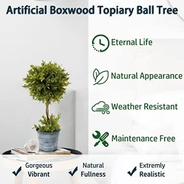 DILATATA 17 Inch Artificial Boxwood Topiary Tree for Indoor Outdoor Decor