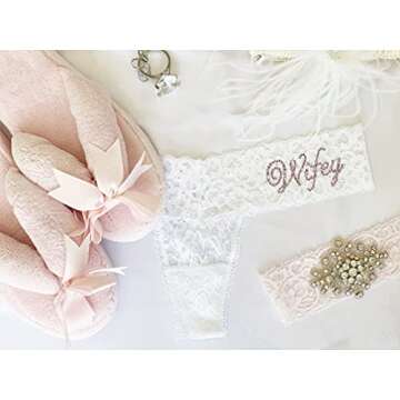 Classy Bride Wifey Wedding Underwear Bedazzled Bridal Lingerie for Women - White