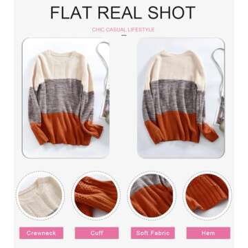 Dokotoo Women's Color Block Sweaters Winter Crewneck Long Sleeve Striped Fall Comfy Loose Knit Jumpers Pullovers Tops Yellow Small