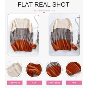 Dokotoo Women's Color Block Sweaters Winter Crewneck Long Sleeve Striped Fall Comfy Loose Knit Jumpers Pullovers Tops Yellow Small