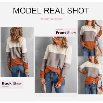 Dokotoo Women's Color Block Sweaters Winter Crewneck Long Sleeve Striped Fall Comfy Loose Knit Jumpers Pullovers Tops Yellow Small