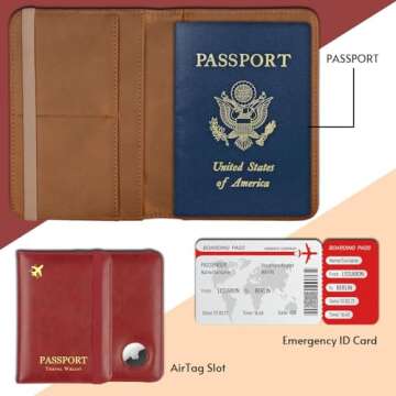 2 Pack Airtag Passport Holder, Passport Wallet with RFID Airtag Slot for Women Men, Family Leather P...