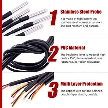 Hilitchi Waterproof DS18B20 Temperature Sensor Probe Pack of 5