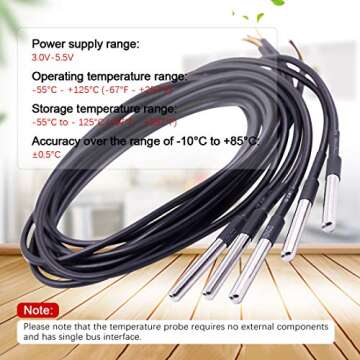 Hilitchi Waterproof DS18B20 Temperature Sensor Probe Pack of 5