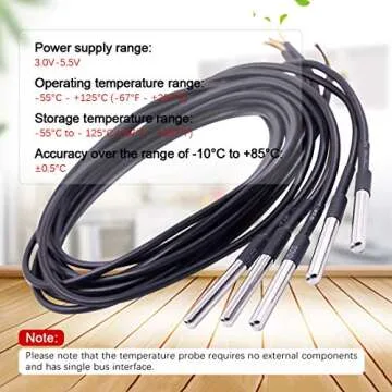Hilitchi Waterproof DS18B20 Temperature Sensor Probe Pack of 5