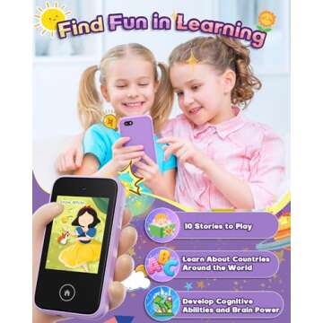 shiningstone Kids Toy Smartphone, shiningstone Gifts and Toys for Girls Ages 3-8, Kids Fake Play Cell Phone with Dual Camera SD Card, ChristmasGifts for 3 4 5 6 7 8 Years Old (Purple1)