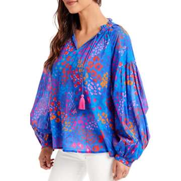 Mud Pie Women's Jovie Flounce Top, Blue, Small