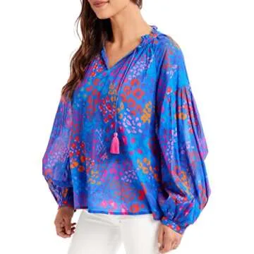 Mud Pie Women's Jovie Flounce Top, Blue, Small