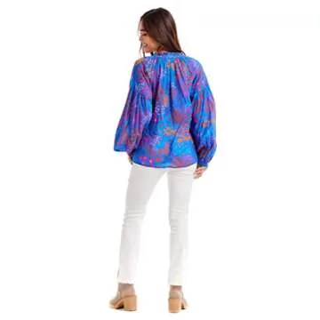 Mud Pie Women's Jovie Flounce Top, Blue, Small