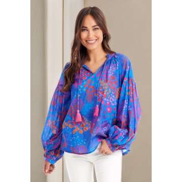 Mud Pie Women's Jovie Flounce Top, Blue, Small