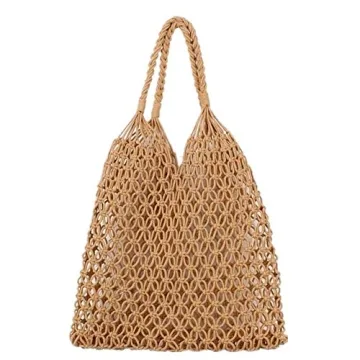 Hixixi Cotton Rope Totes Travel Beach Fishing Net Handbag Shopping Woven Shoulder Bag for Women Girl...