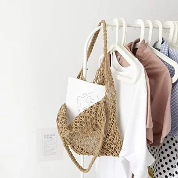 Hixixi Cotton Rope Totes Travel Beach Fishing Net Handbag Shopping Woven Shoulder Bag for Women Girls (Khaki)