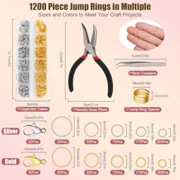Amrules 1200 Pcs Jump Rings for Jewelry Making Supplies, Necklace Repair Kit with Open/Close Tools, ...