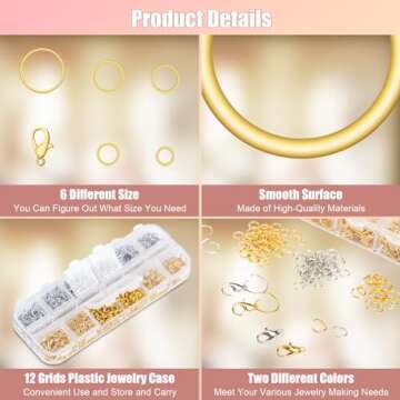Amrules 1200 Pcs Jump Rings for Jewelry Making Supplies, Necklace Repair Kit with Open/Close Tools, Pliers, Tweezers, Lobster Clasps, Jewelry Jump Rings for Crafts and Key Chains (Silver and Gold)