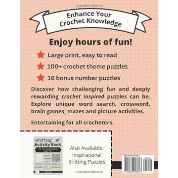 Crochet Activity Book: 100+ Crochet Theme Puzzles, Large Print, Word Puzzles, Brain Teasers, Picture...