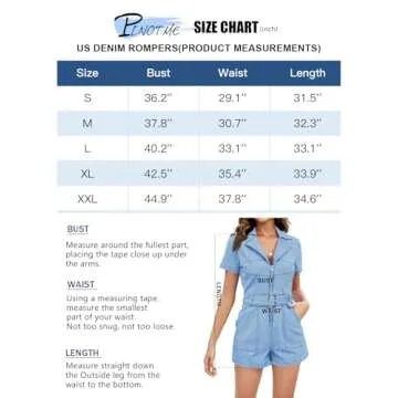 PLNOTME Women's Summer Denim Rompers Zip Up Belted Short Jeans Jumpsuits with Pockets