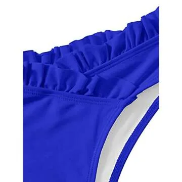 SweatyRocks Women's Bathing Suits Spaghetti Strap Ruffle Wrap Bikini Set Two Piece Swimsuits Dark Blue Small