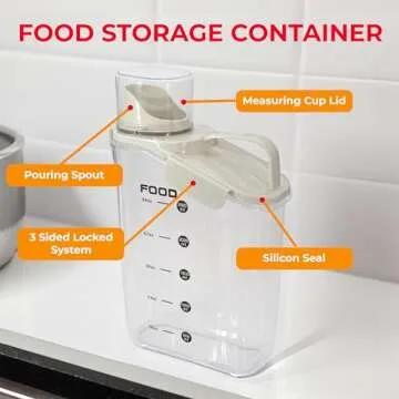 Two Pack Food & Cereal Storage Container - 2.6L Airtight Plastic Kitchen Organizer Bin with Pouring Spout, Measuring Cup Lid, Ideal for Dry Food, Rice, Sugar, Pet Food dispenser - BPA free