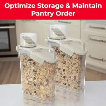 Two Pack Food & Cereal Storage Container - 2.6L Airtight Plastic Kitchen Organizer Bin with Pouring Spout, Measuring Cup Lid, Ideal for Dry Food, Rice, Sugar, Pet Food dispenser - BPA free