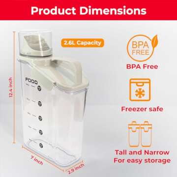 Two Pack Food & Cereal Storage Container - 2.6L Airtight Plastic Kitchen Organizer Bin with Pouring Spout, Measuring Cup Lid, Ideal for Dry Food, Rice, Sugar, Pet Food dispenser - BPA free
