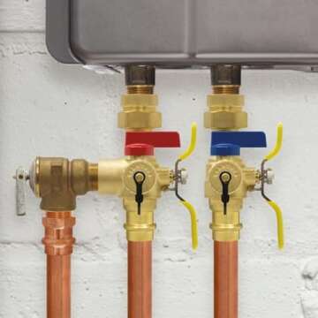 NIBCO IE-X-P E2 Tankless Hot & Cold Water Heater Service Valve Kit, Full Port Forged Brass Ball Valv...