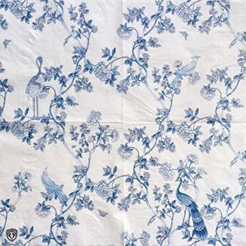 Colored Paper Napkins, 20 Count Shabby Chic Napkins for Wedding, Dinner Tea Party Shower (Blue and white porcelain)
