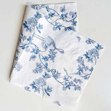 Colored Paper Napkins, 20 Count Shabby Chic Napkins for Wedding, Dinner Tea Party Shower (Blue and white porcelain)
