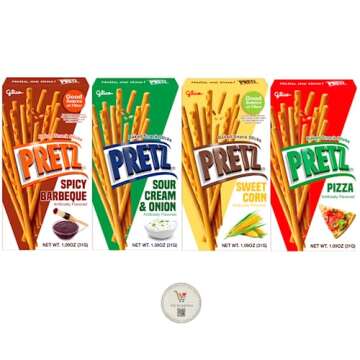 Glico Pretz Baked Pretzel Snack Sticks, 1.09 oz (Pack of 4) (Variety - Sweet Corn, BBQ, Pizza, Sour Cream & Onion)