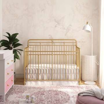 Little Seeds Monarch Hill Hawken 3 in 1 Convertible Metal Crib, Gold