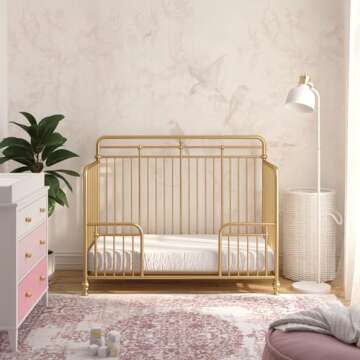 Little Seeds Monarch Hill Hawken 3 in 1 Convertible Metal Crib, Gold